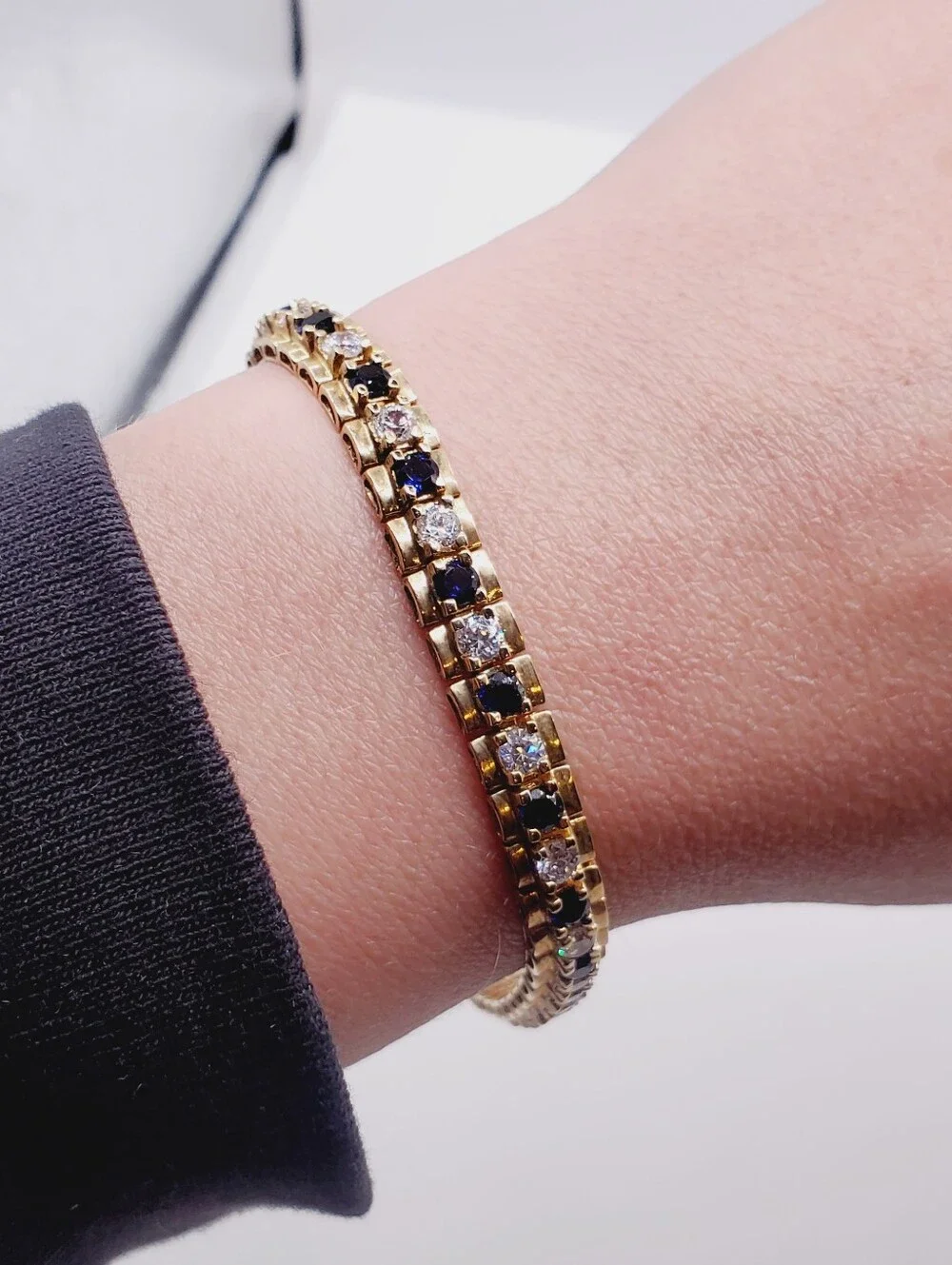Classic Yellow Gold - 925 Sterling Silver Blue Sapphire Tennis Bracelet
